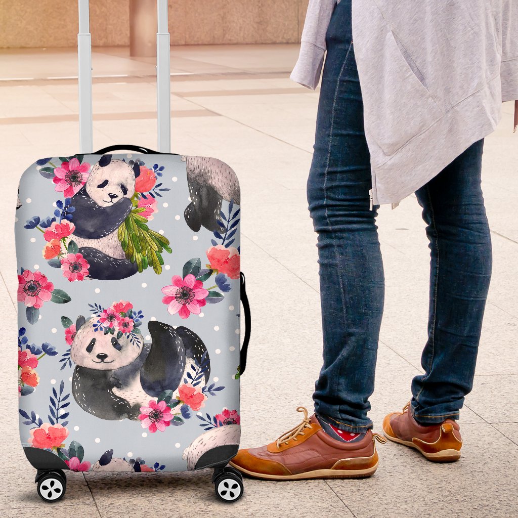 Panda Bear Flower Design Themed Print Luggage Cover Protector