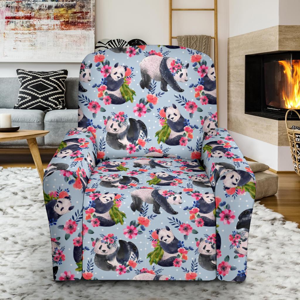 Panda Bear Flower Design Themed Print Single Sofa Slipcover -JTAMIGO.COM