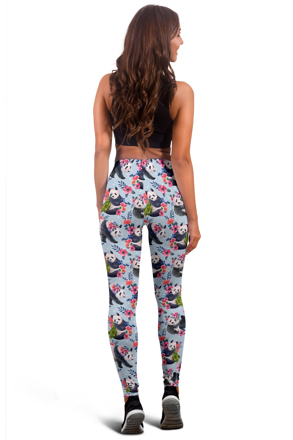 Panda Bear Flower Design Themed Print Women Leggings