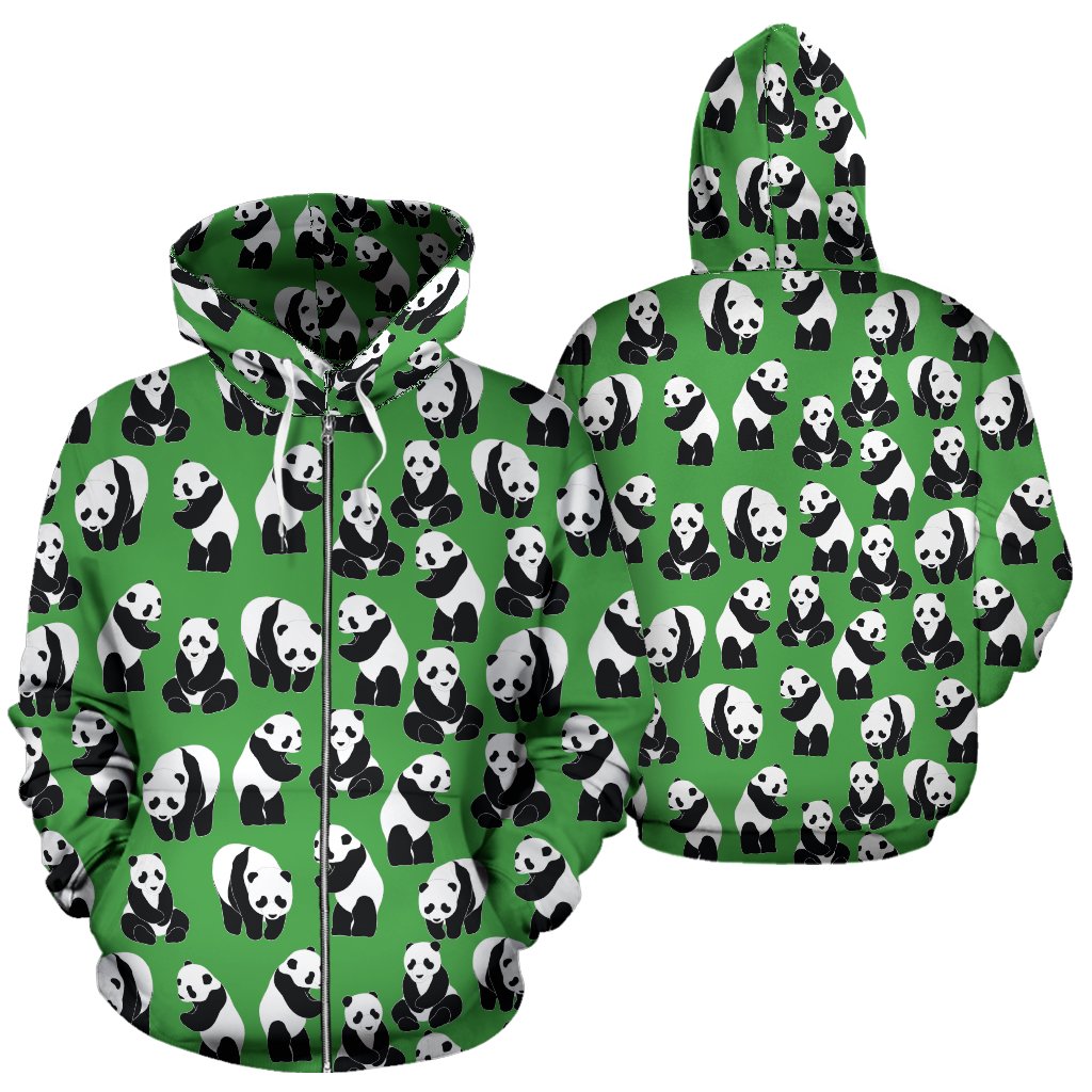 Panda Bear Pattern Themed Print Zip Up Hoodie