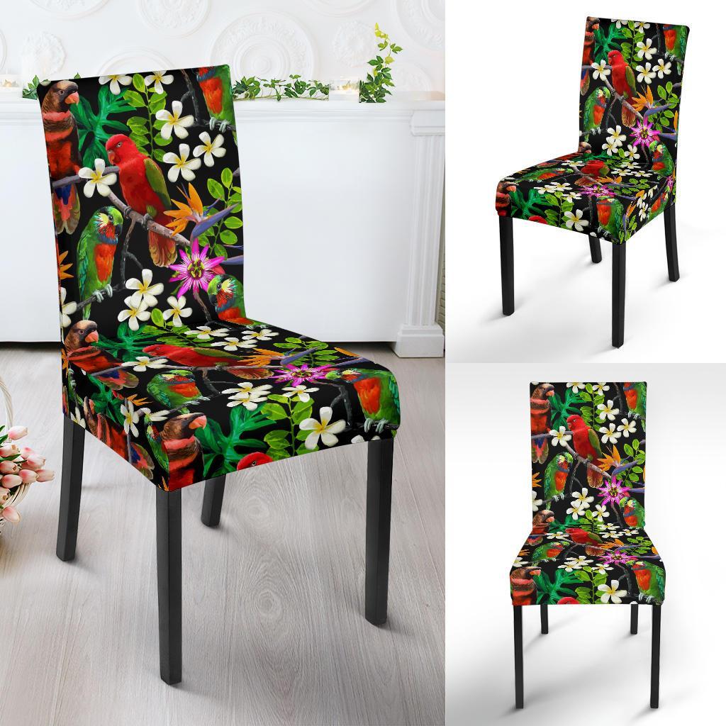 Parrot Design Print Dining Chair Slipcover-JTAMIGO.COM