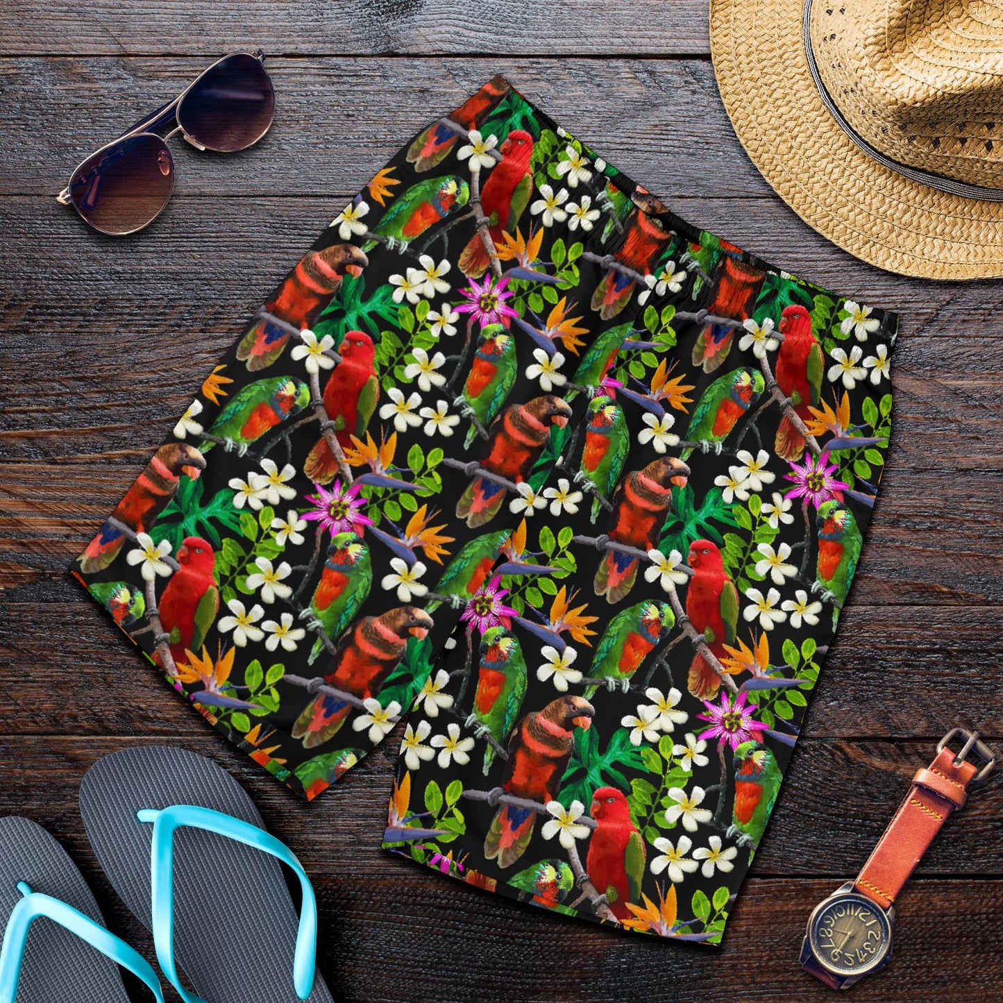 Parrot Design Print Mens Shorts-JTAMIGO.COM