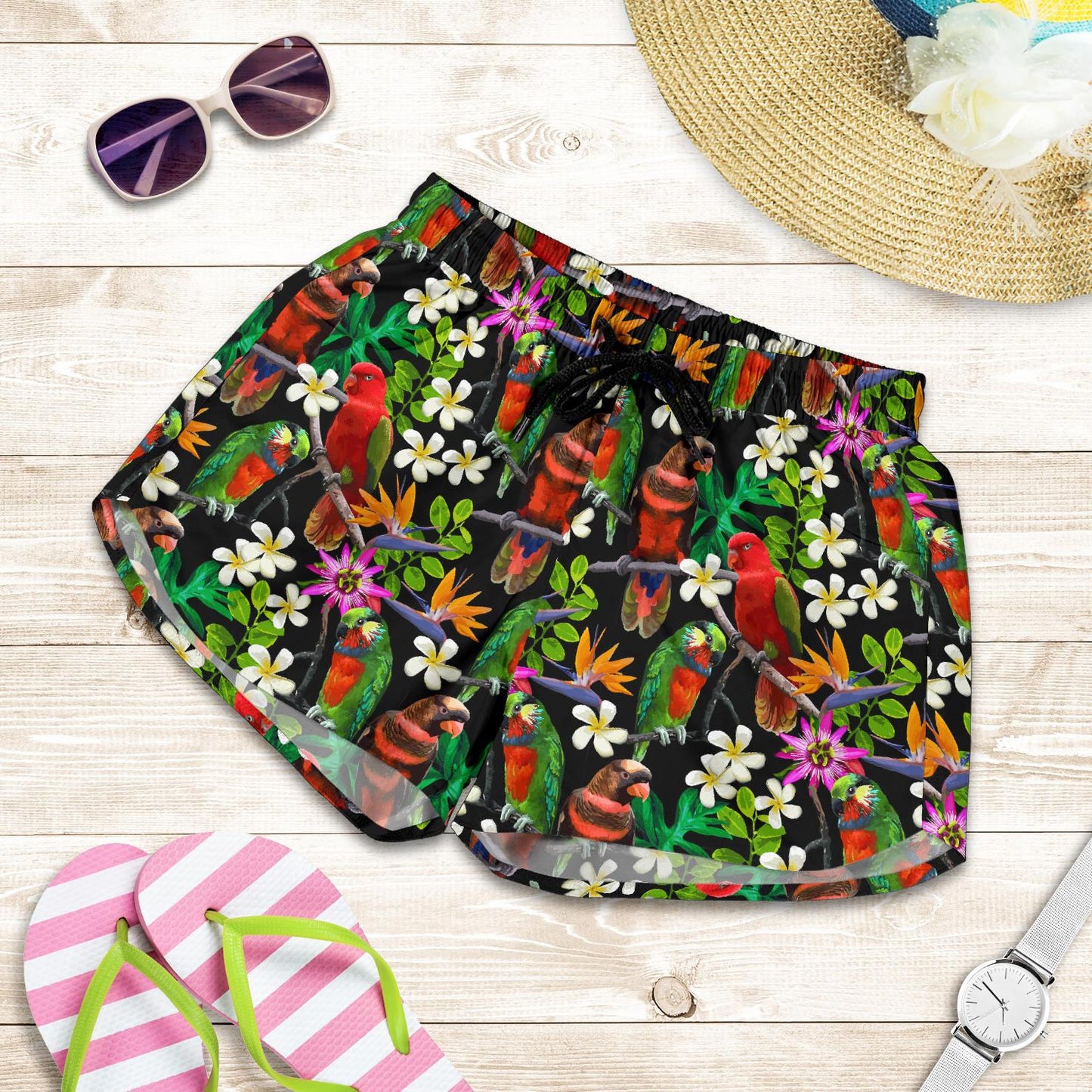 Parrot Design Print Women Shorts-JTAMIGO.COM