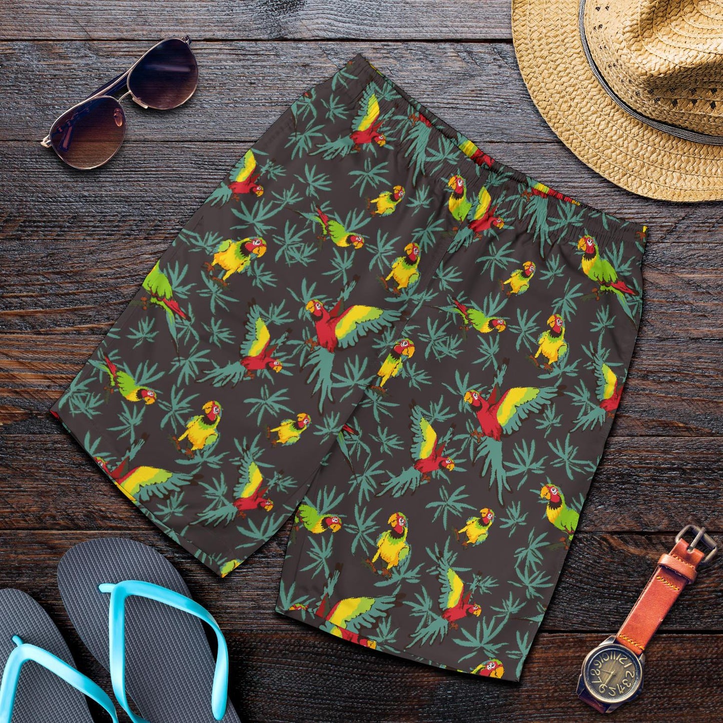 Parrot Themed Print Mens Shorts-JTAMIGO.COM
