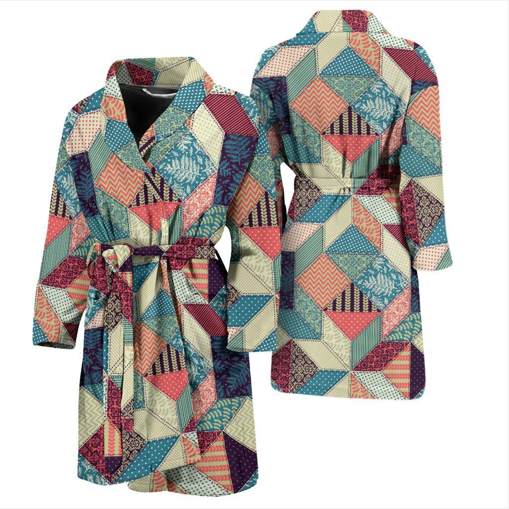Patchwork Pattern Print Design 02 Men Bathrobe-JORJUNE.COM