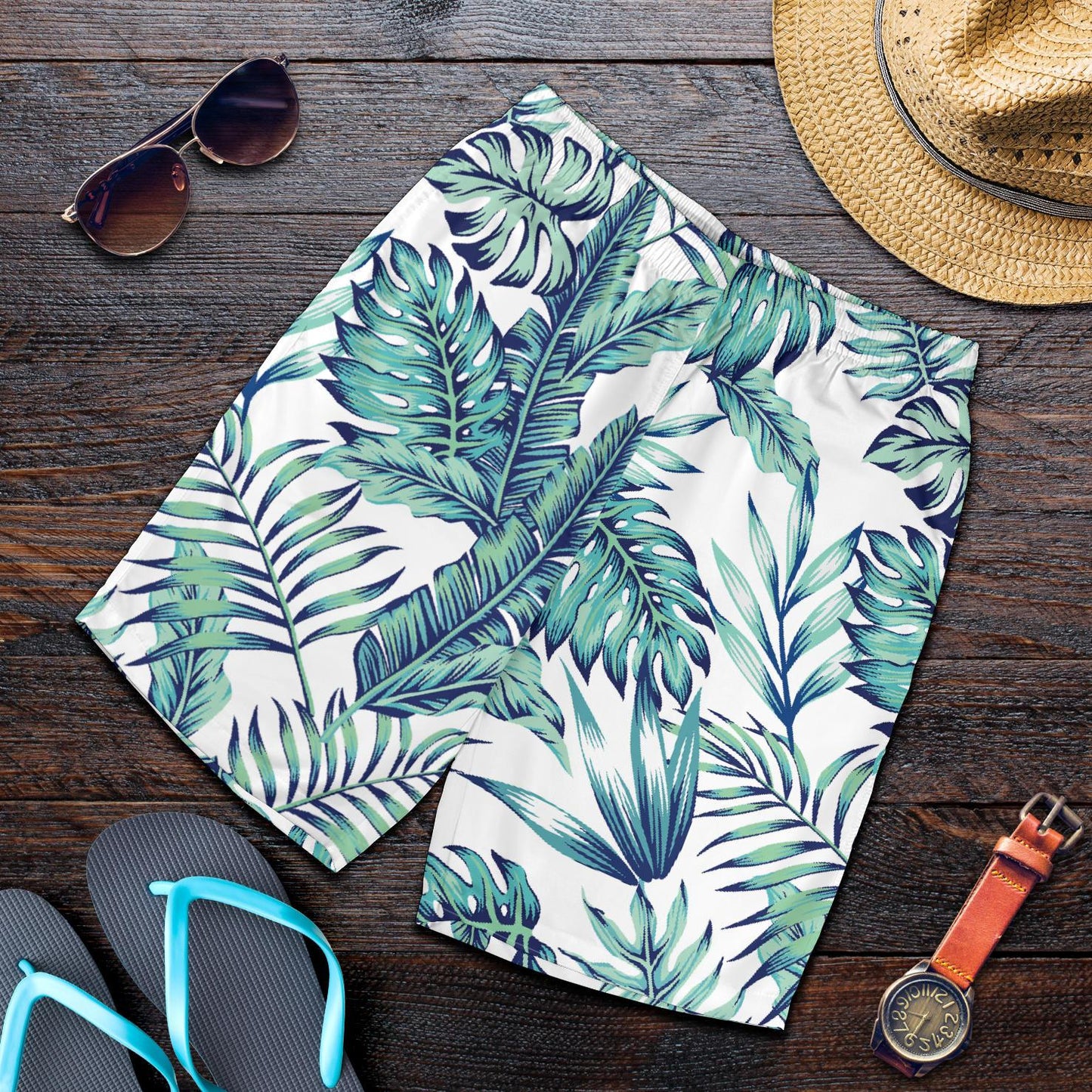 Pattern Tropical Palm Leaves Mens Shorts-JTAMIGO.COM
