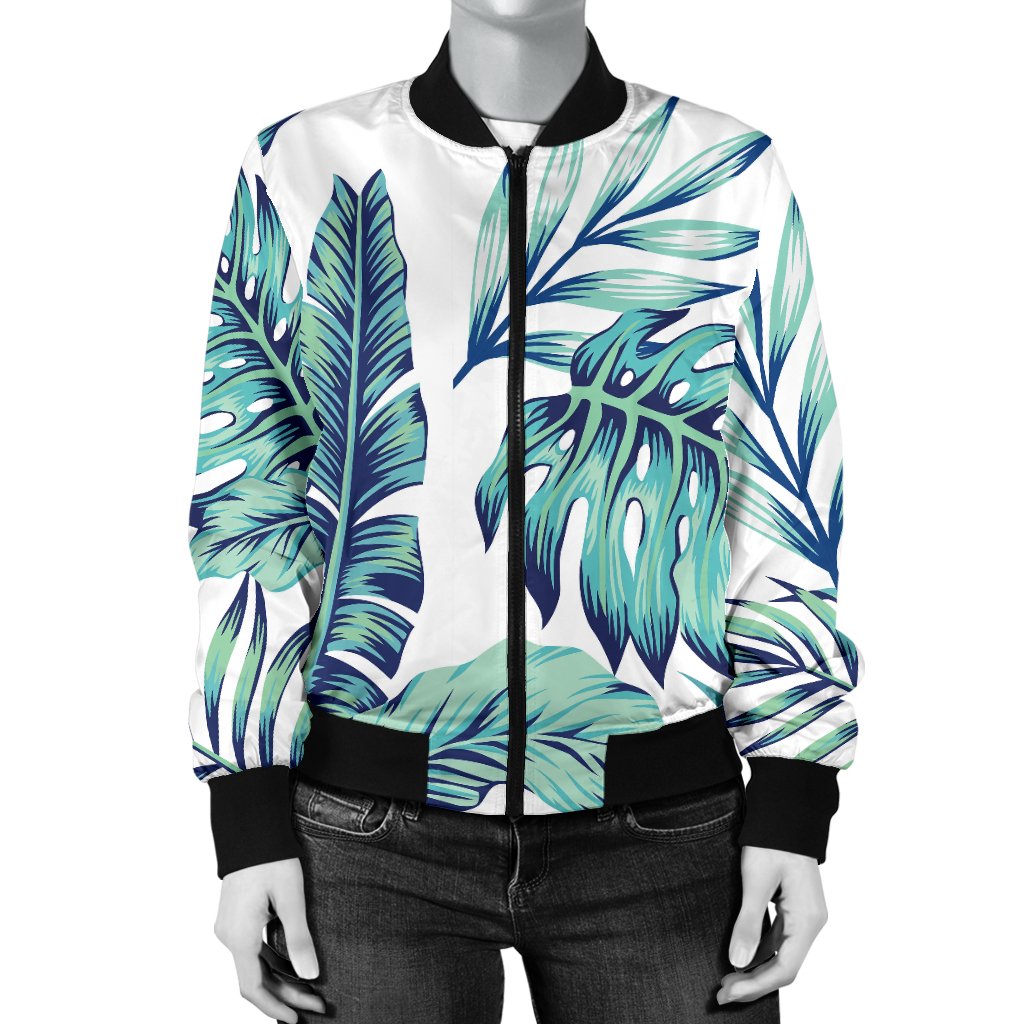 Pattern Tropical Palm Leaves Women Casual Bomber Jacket