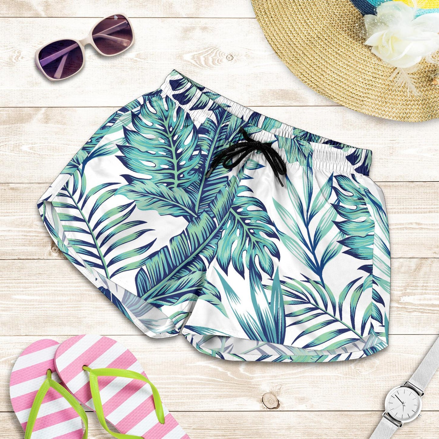 Pattern Tropical Palm Leaves Women Shorts-JTAMIGO.COM
