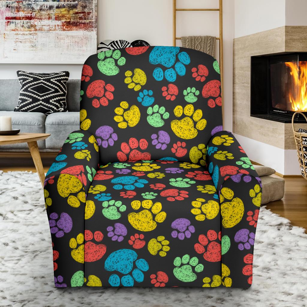 Paw Colorful Print Single Sofa Slipcover -JTAMIGO.COM
