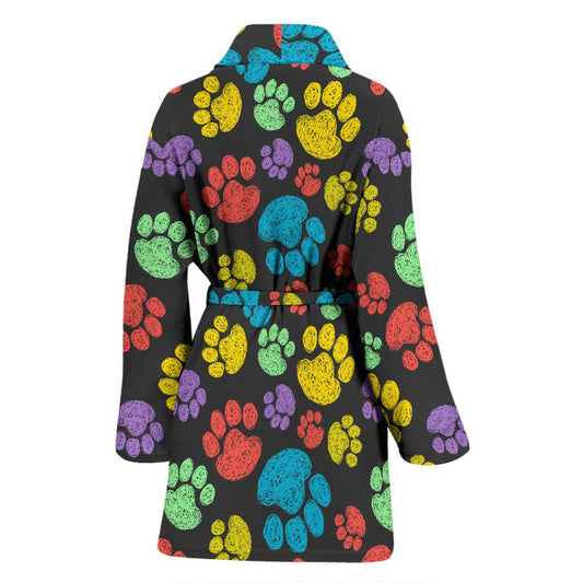 Paw Colorful Print Women Bath Robe-JTAMIGO.COM