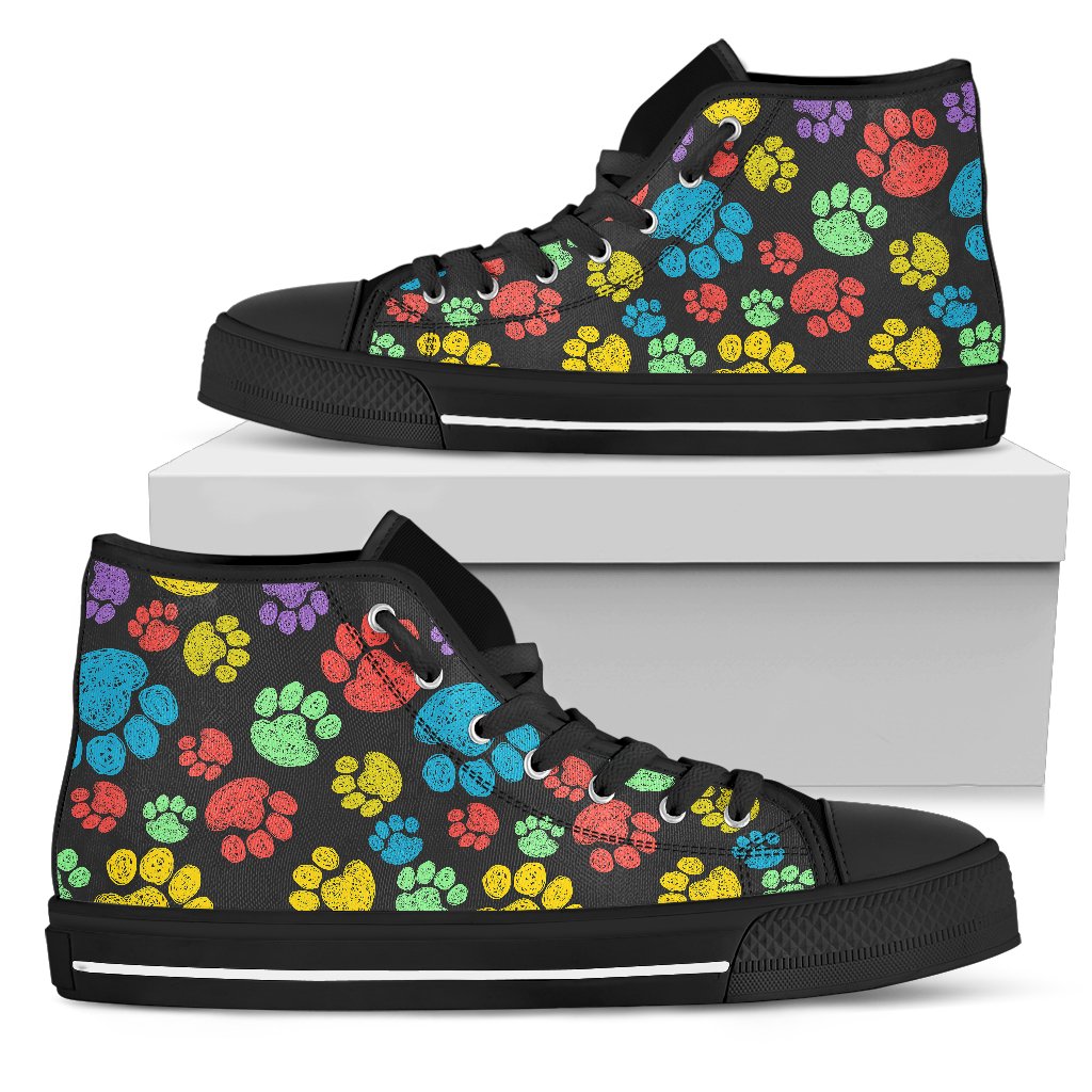 Paw Colorful Print Women High Top Shoes