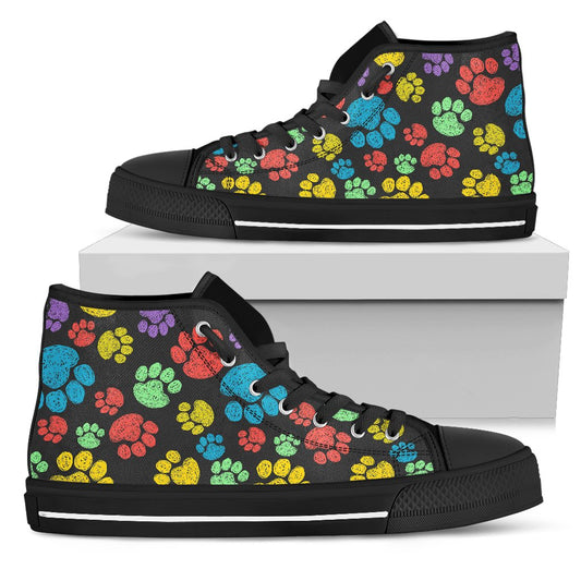 Paw Colorful Print Women High Top Shoes
