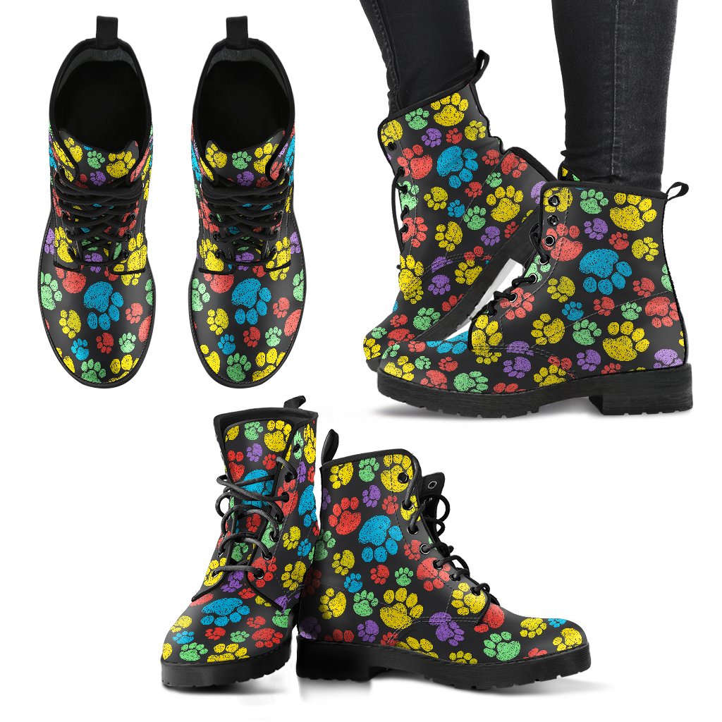 Paw Colorful Print Women Leather Boots-JTAMIGO.COM