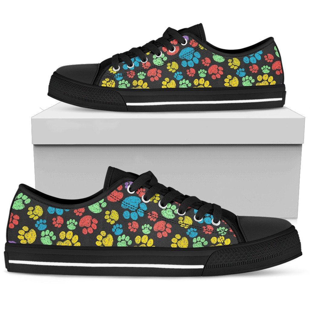 Paw Colorful Print Women Low Top Shoes-JTAMIGO.COM