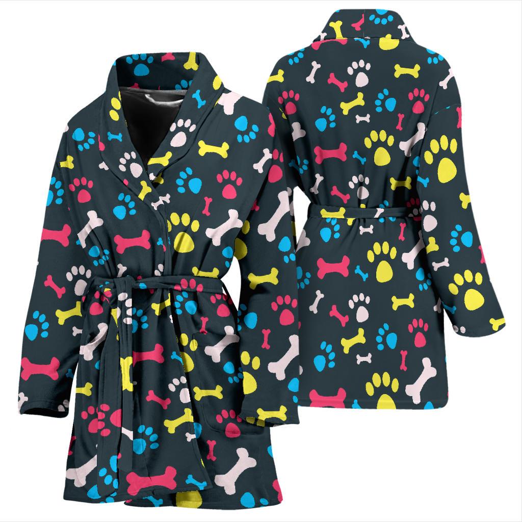 Paw Design Print Women Bath Robe-JTAMIGO.COM