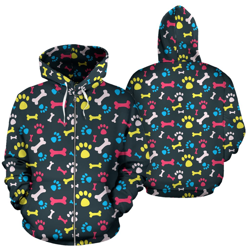 Paw Design Print Zip Up Hoodie