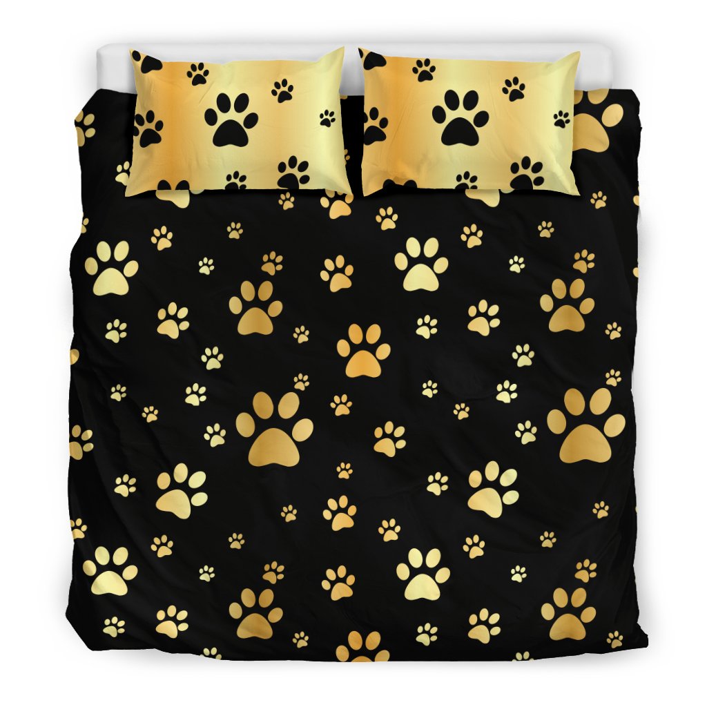 Paw Gold Print Duvet Cover Bedding Set