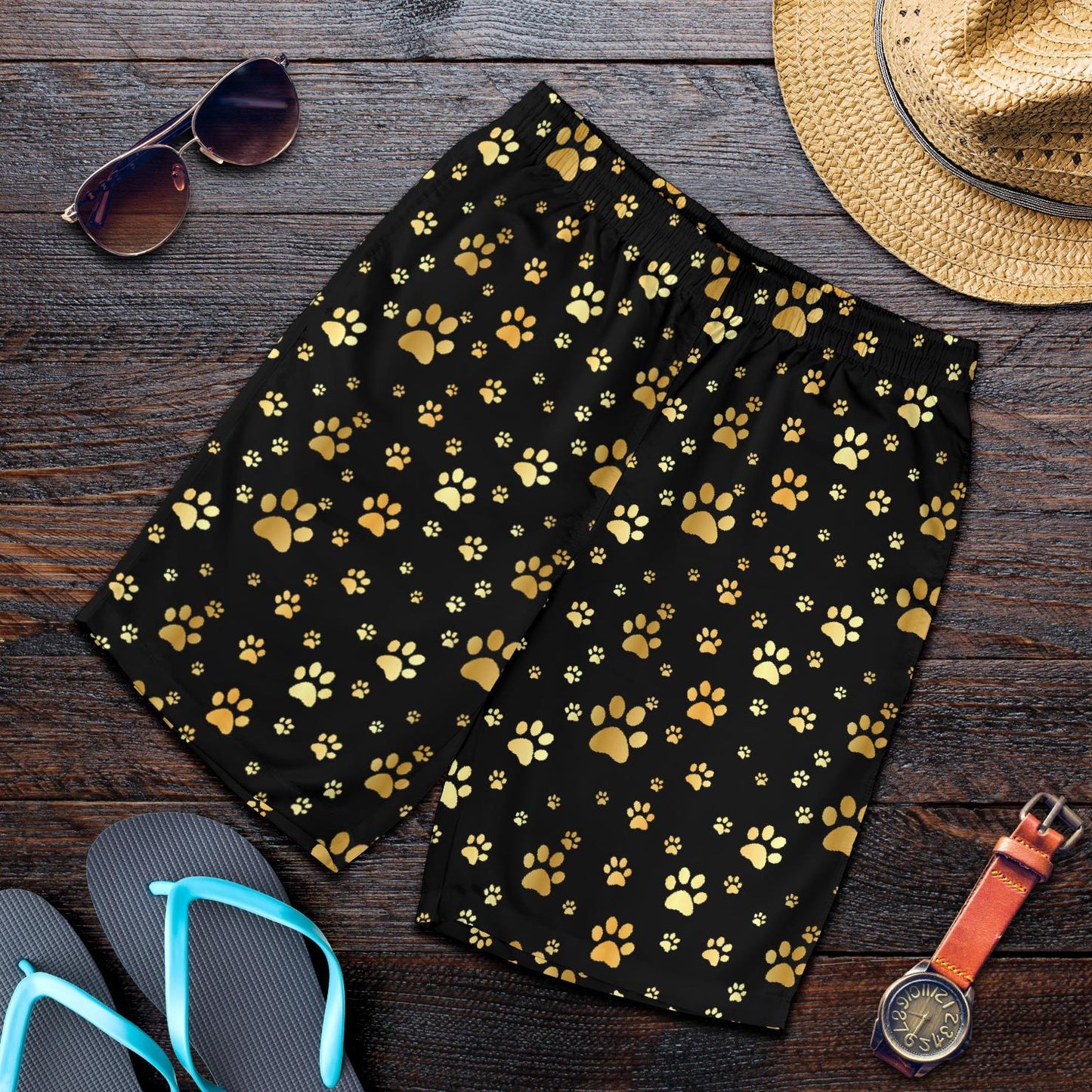 Paw Gold Print Mens Shorts-JTAMIGO.COM