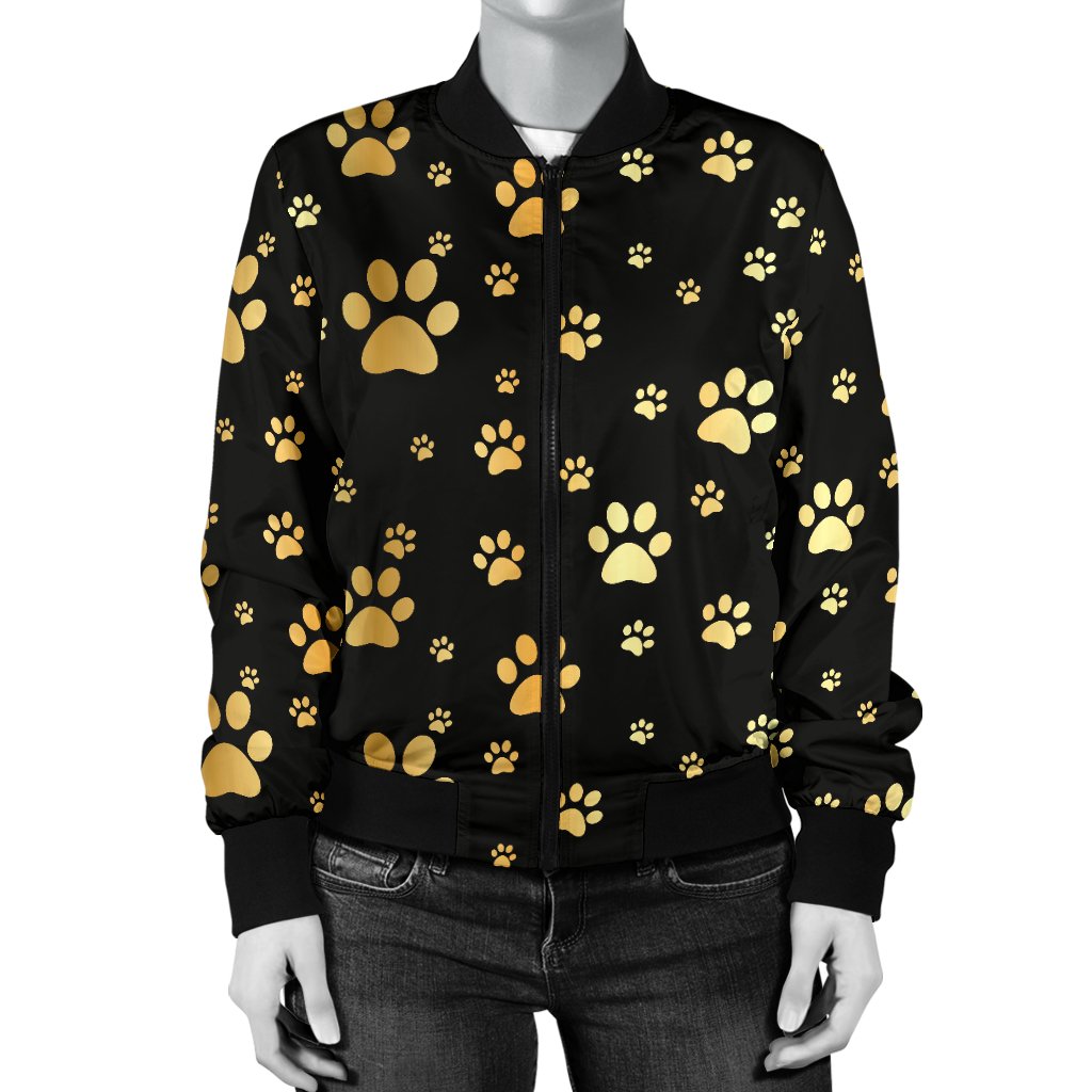 Paw Gold Print Women Casual Bomber Jacket