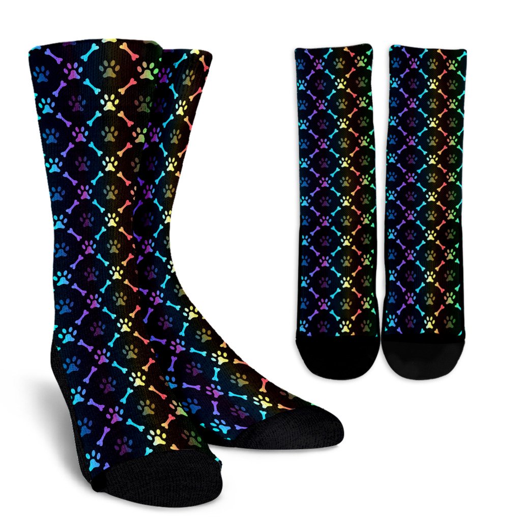Paw Rainbow Print Crew Socks