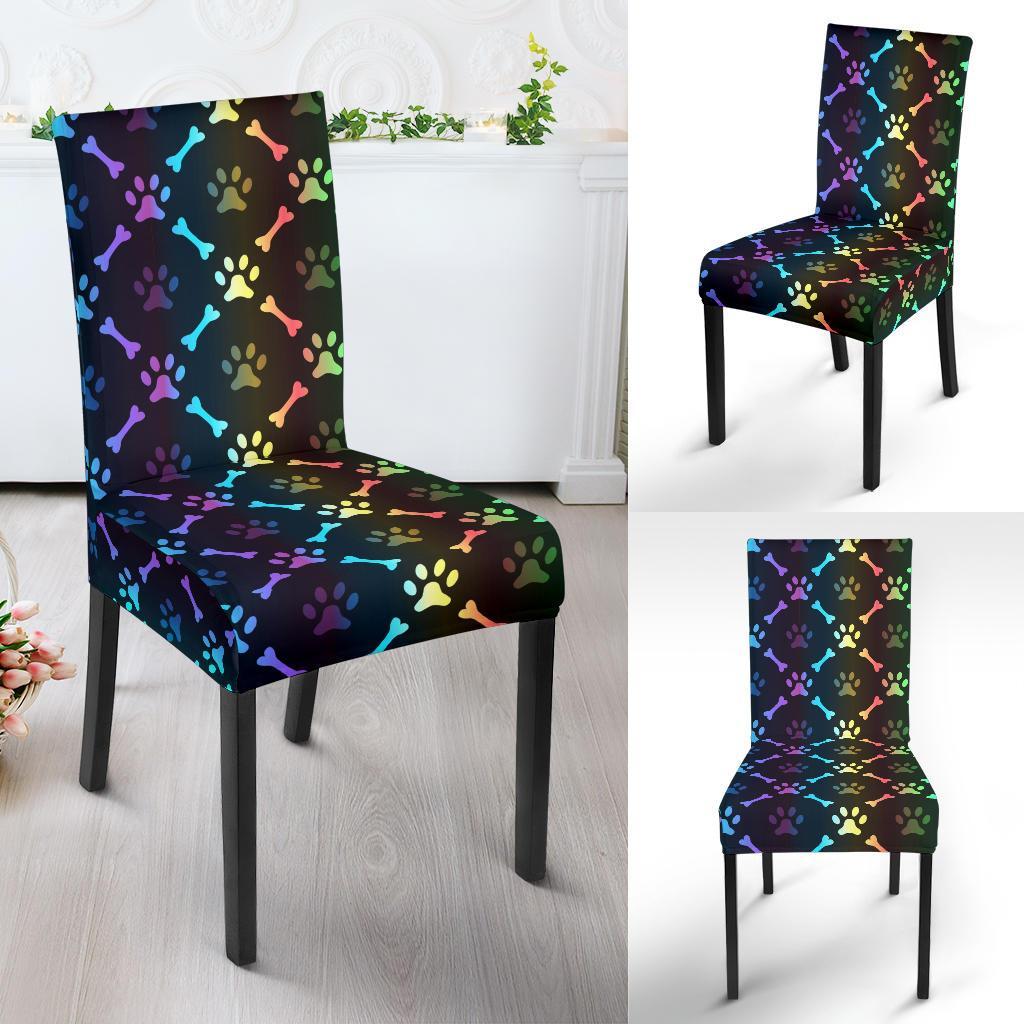 Paw Rainbow Print Dining Chair Slipcover-JTAMIGO.COM