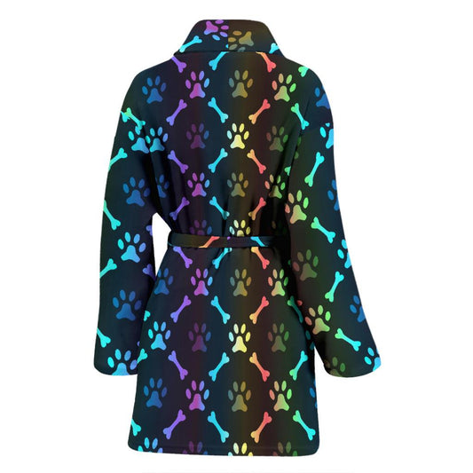 Paw Rainbow Print Women Bath Robe-JTAMIGO.COM