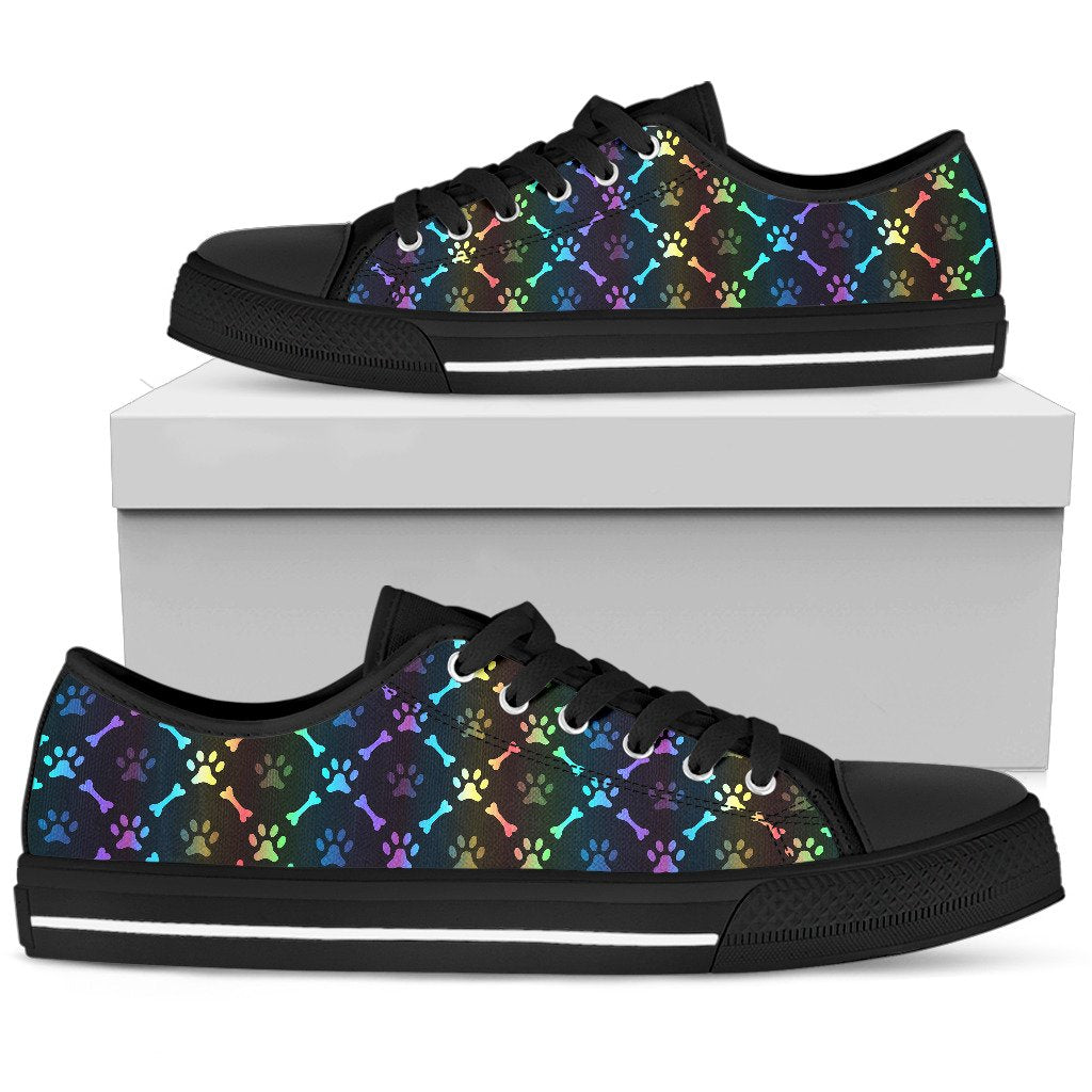 Paw Rainbow Print Women Low Top Shoes-JTAMIGO.COM