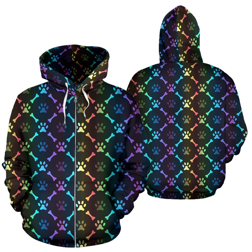 Paw Rainbow Print Zip Up Hoodie