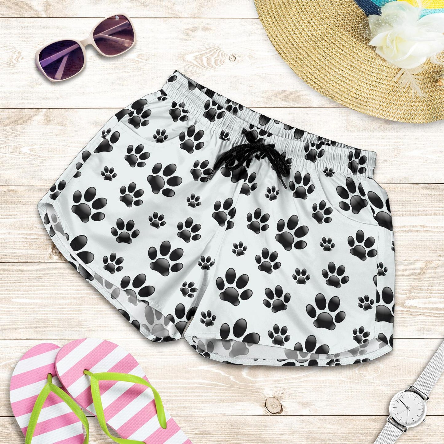 Paw Themed Print Women Shorts-JTAMIGO.COM