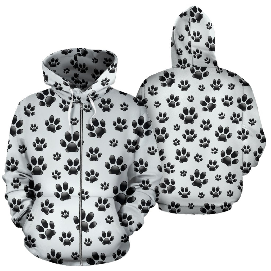 Paw Themed Print Zip Up Hoodie