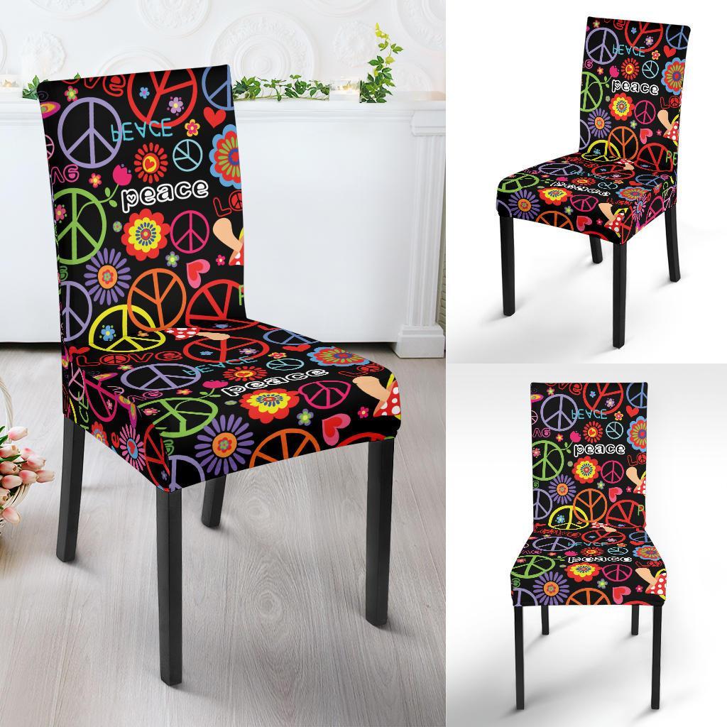 Peace Sign Colorful Design Print Dining Chair Slipcover-JTAMIGO.COM