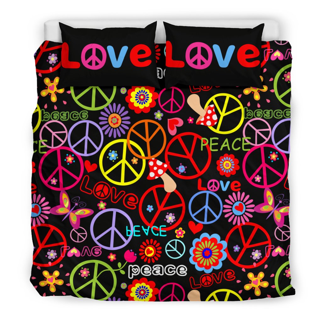 Peace Sign Colorful Design Print Duvet Cover Bedding Set