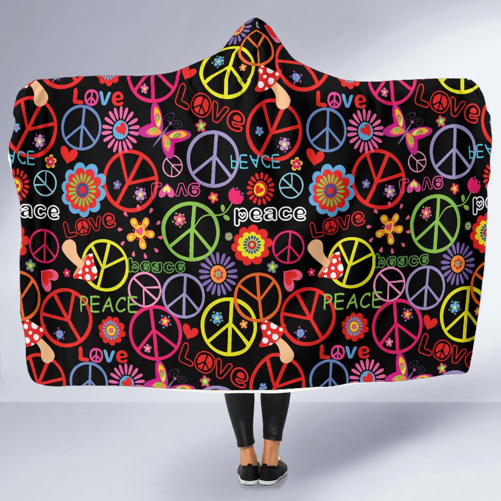 Peace Sign Colorful Design Print Hooded Blanket-JTAMIGO.COM