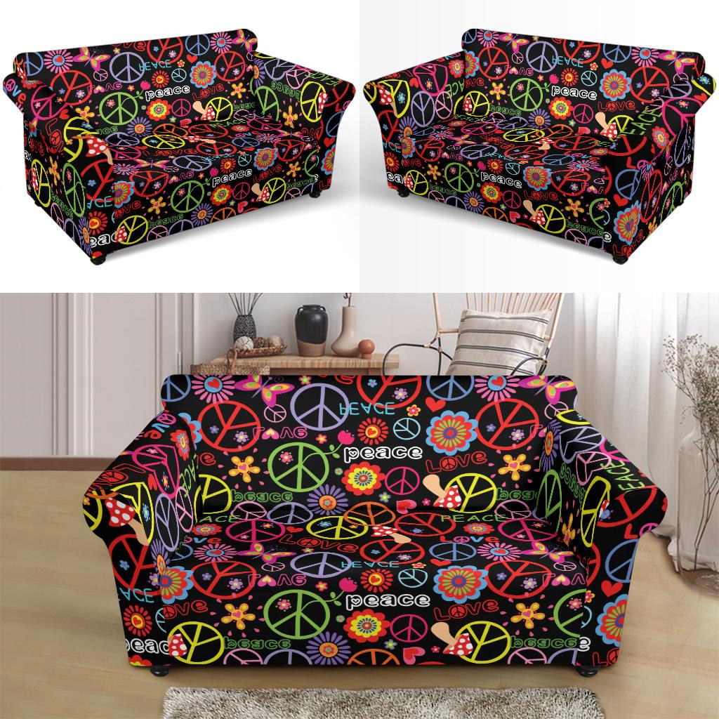 Peace Sign Colorful Design Print Loveseat Slipcover-JTAMIGO.COM