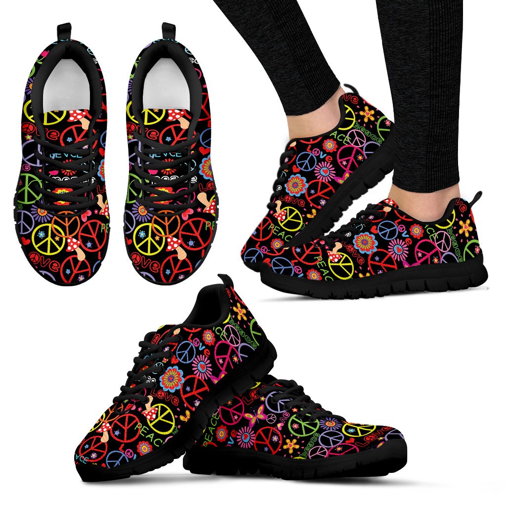 Peace Sign Colorful Design Print Women Sneakers Shoes