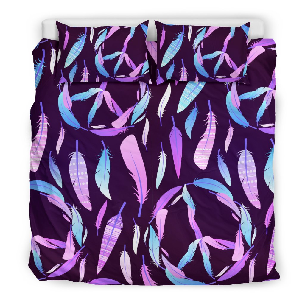 Peace Sign Feather Design Print Duvet Cover Bedding Set