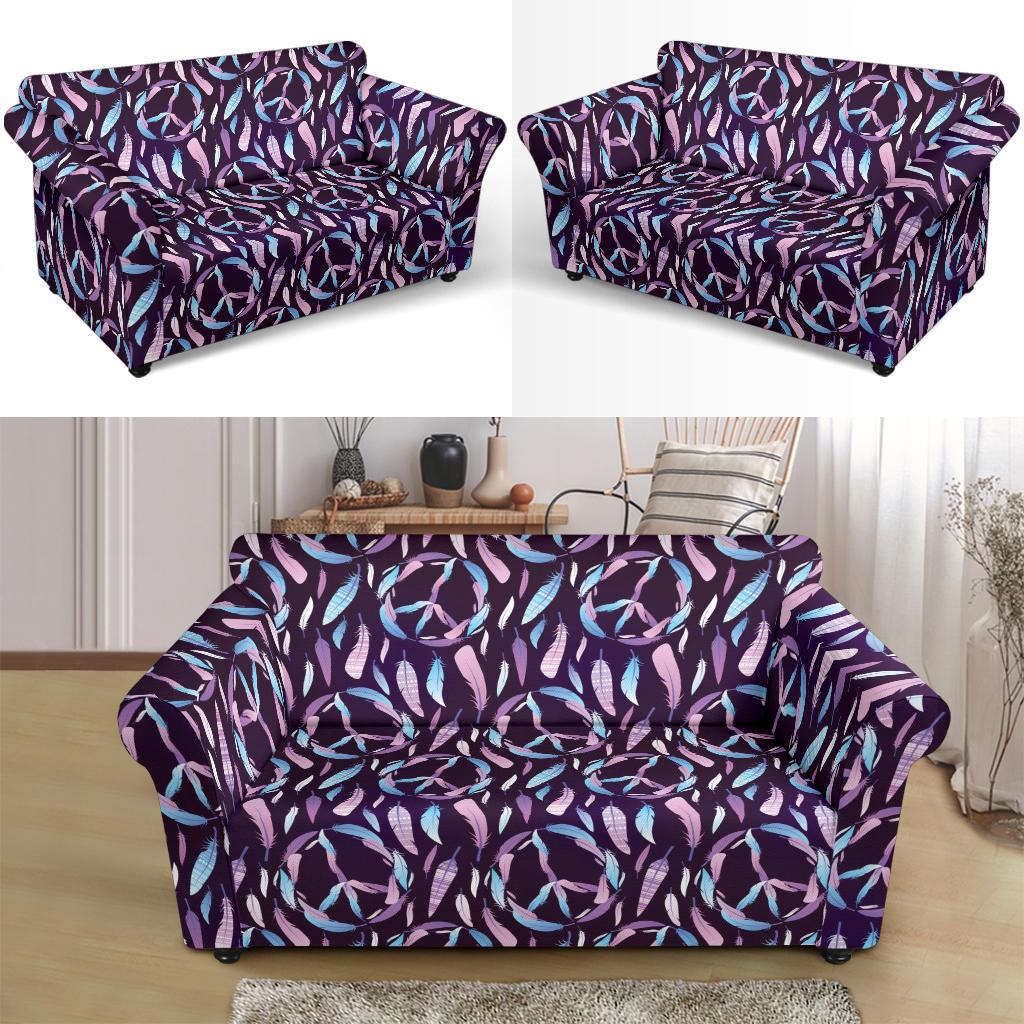 Peace Sign Feather Design Print Loveseat Slipcover-JTAMIGO.COM