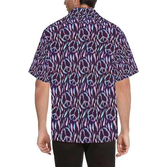 Peace Sign Feather Design Print Men Aloha Hawaiian Shirt