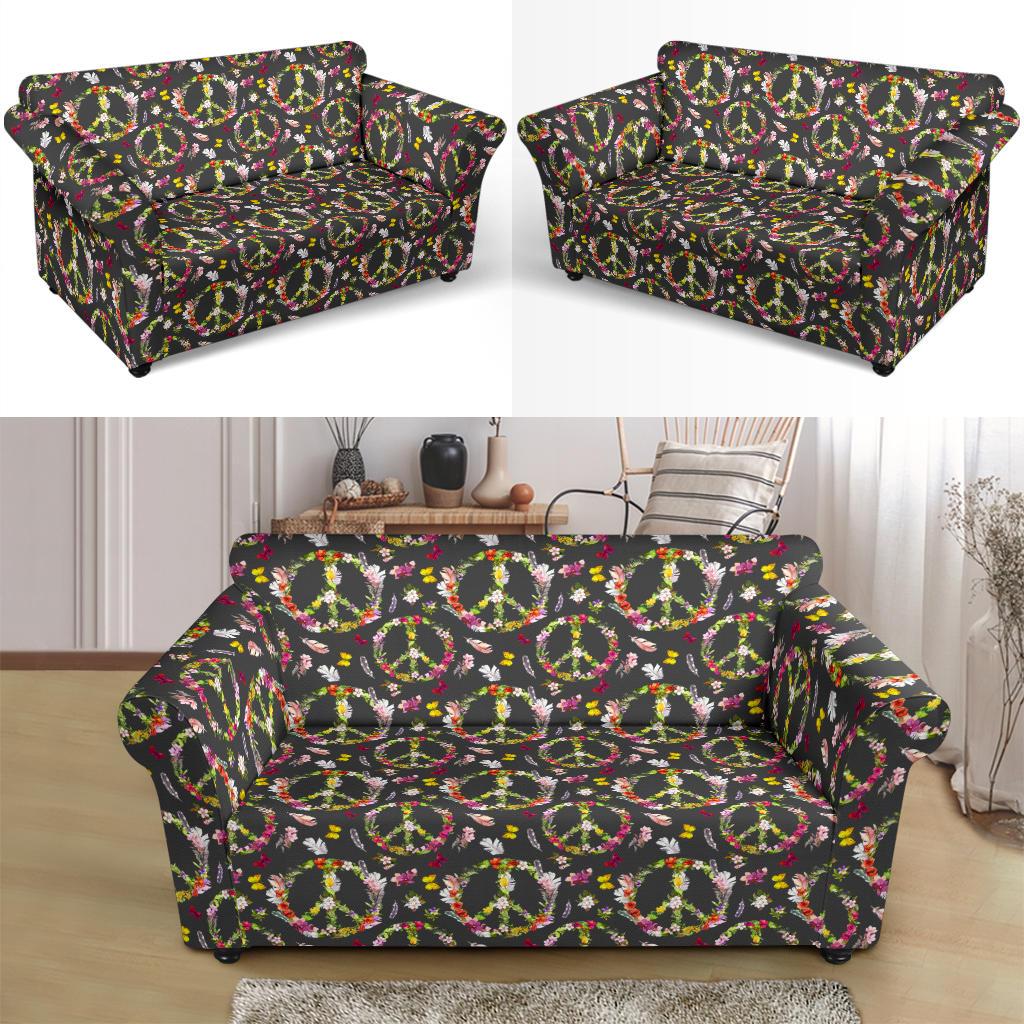 Peace Sign flowers Design Print Loveseat Slipcover-JTAMIGO.COM