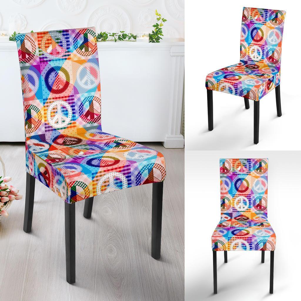 Peace Sign Patchwork Design Print Dining Chair Slipcover-JTAMIGO.COM