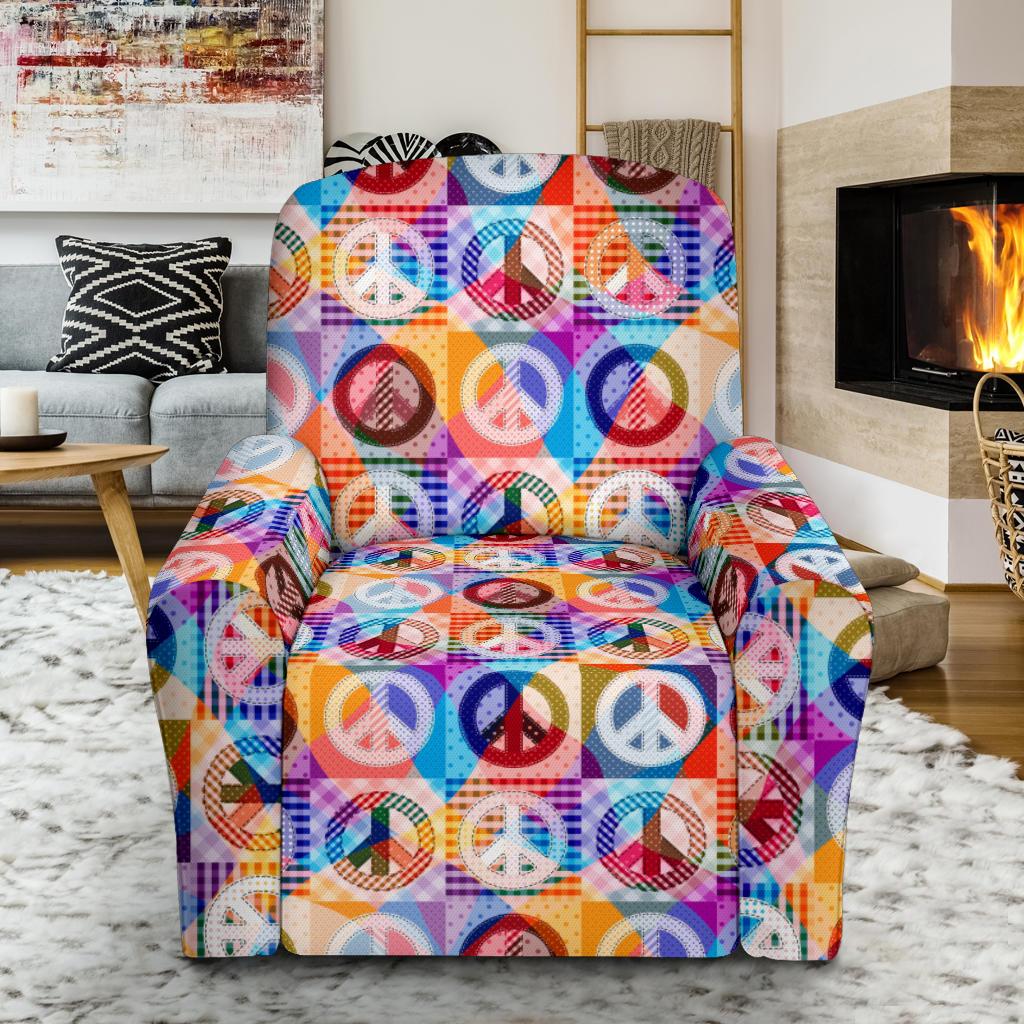 Peace Sign Patchwork Design Print Single Sofa Slipcover -JTAMIGO.COM