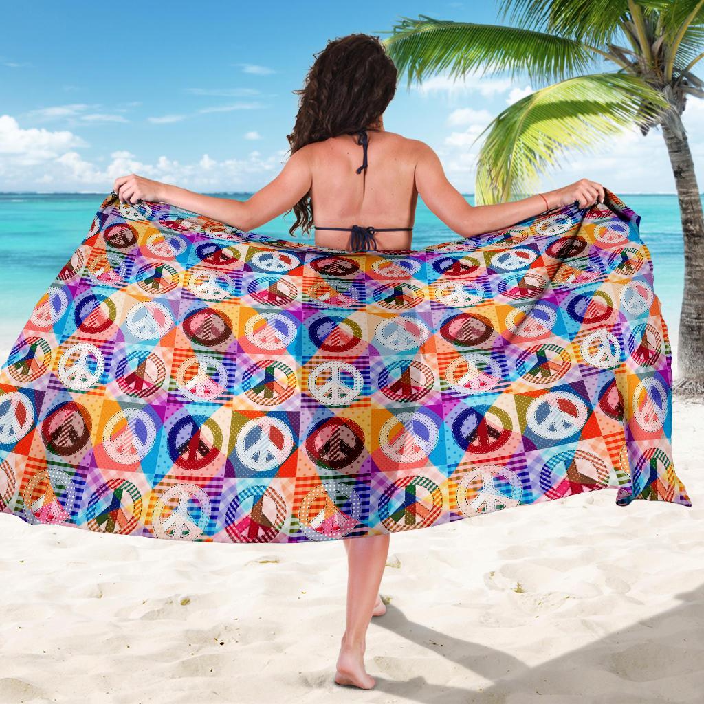Peace Sign Patchwork Design Print Sarong Pareo Wrap