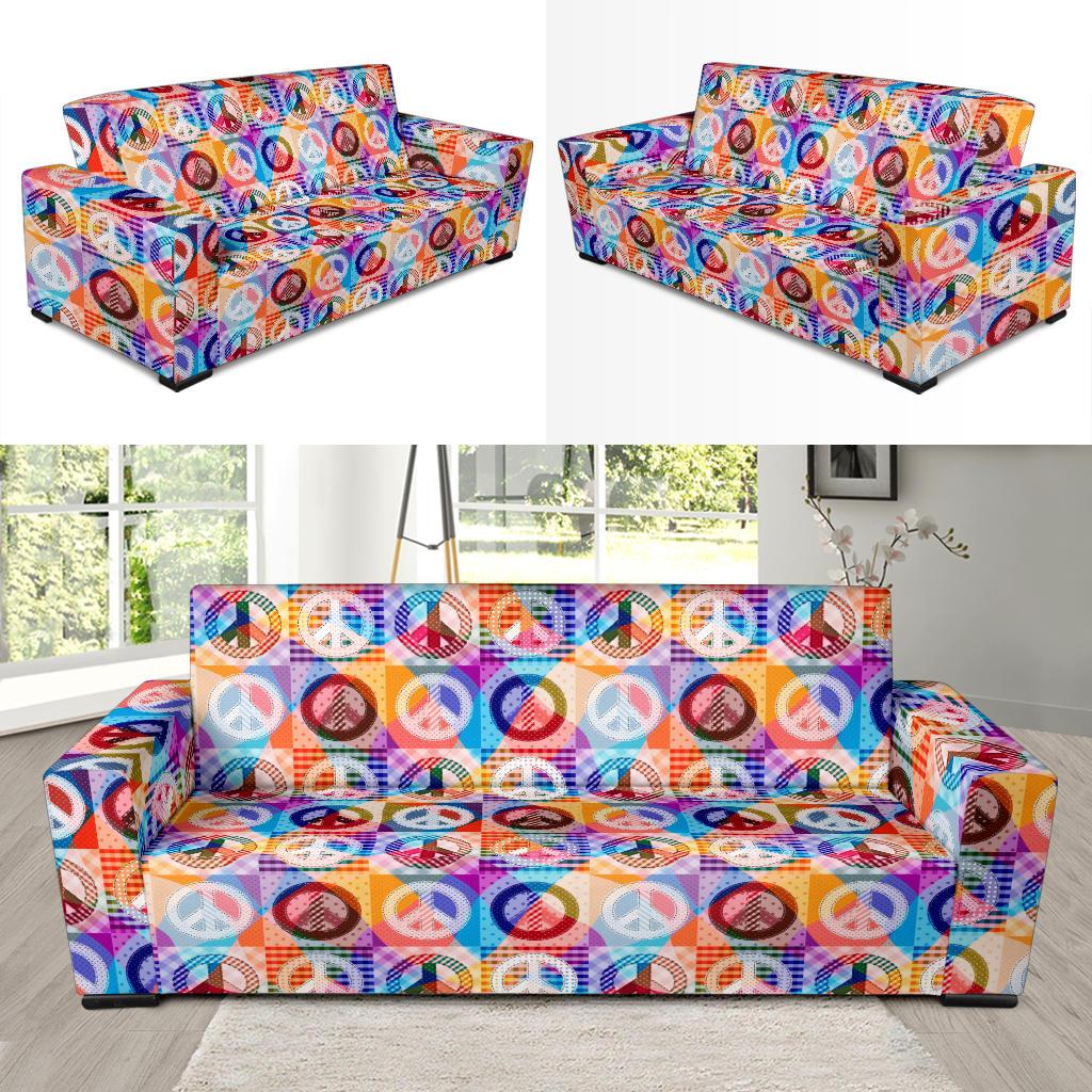 Peace Sign Patchwork Design Print Sofa Slipcover-JTAMIGO.COM