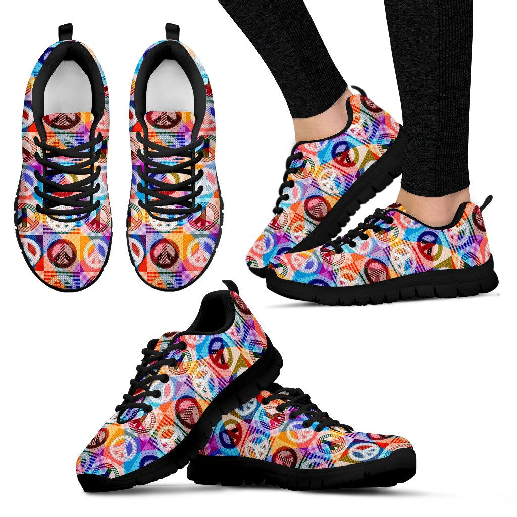 Peace Sign Patchwork Design Print Women Sneakers Shoes