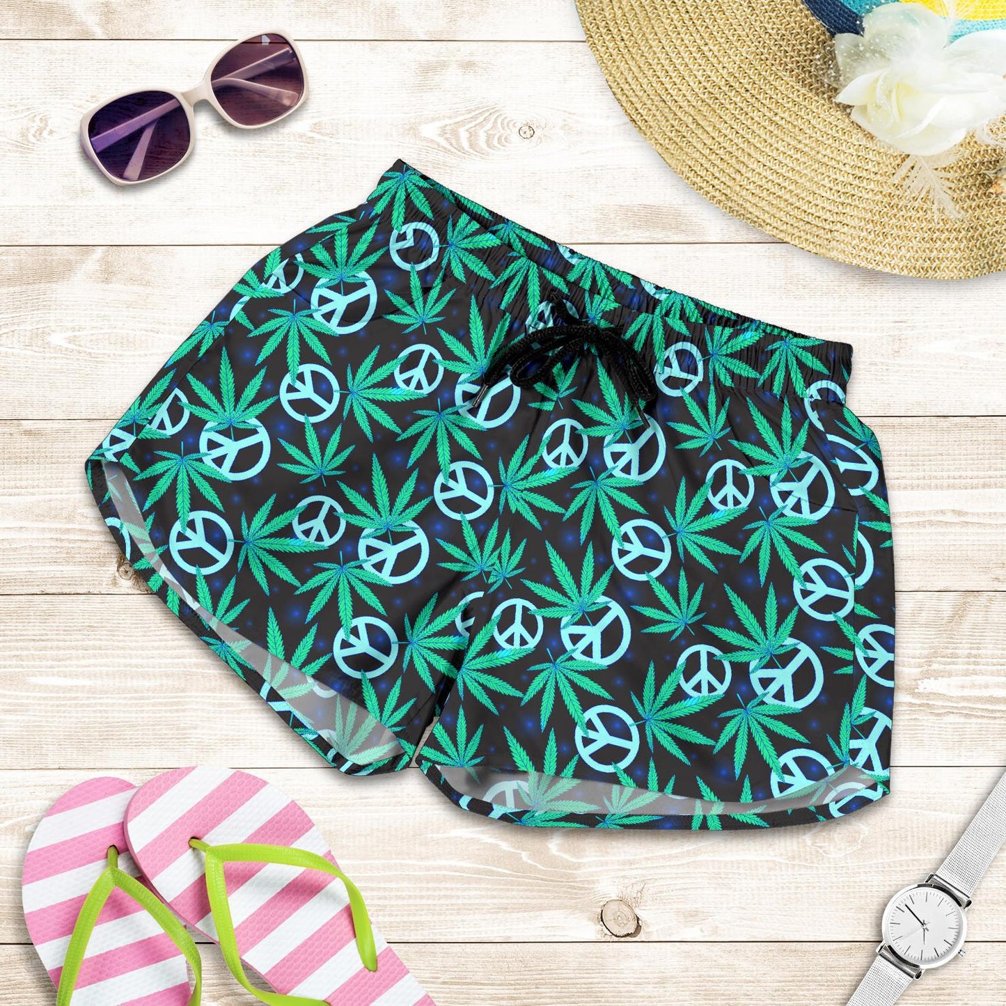 Peace Sign Themed Design Print Women Shorts-JTAMIGO.COM
