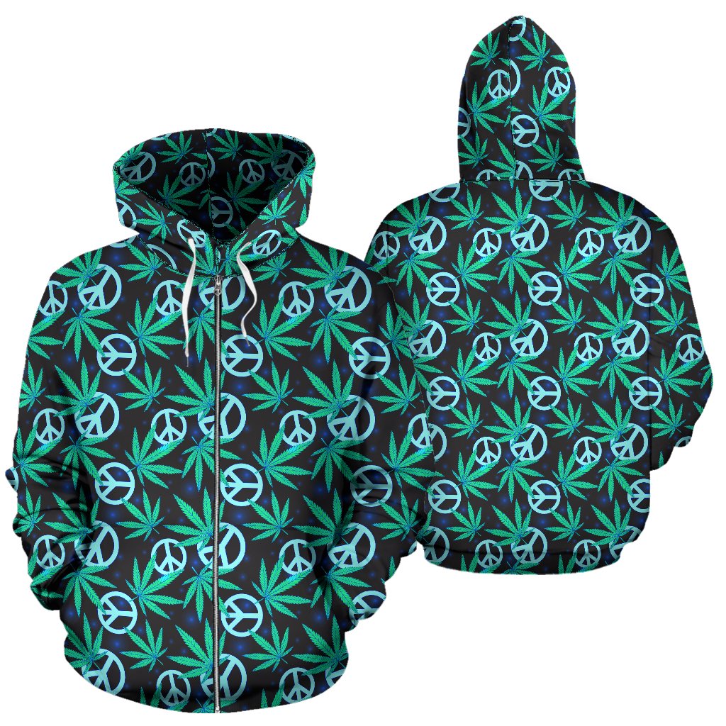 Peace Sign Themed Design Print Zip Up Hoodie
