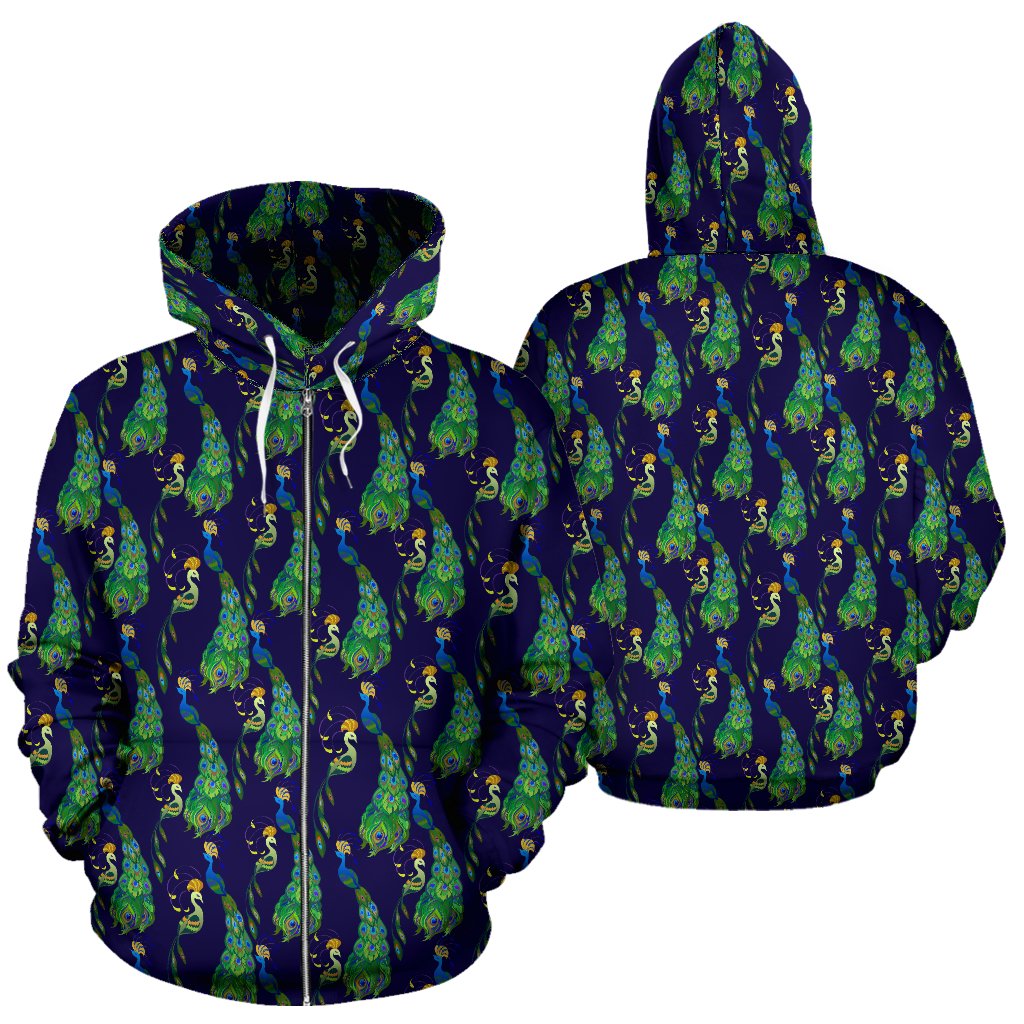 Peacock Art Design Print Zip Up Hoodie