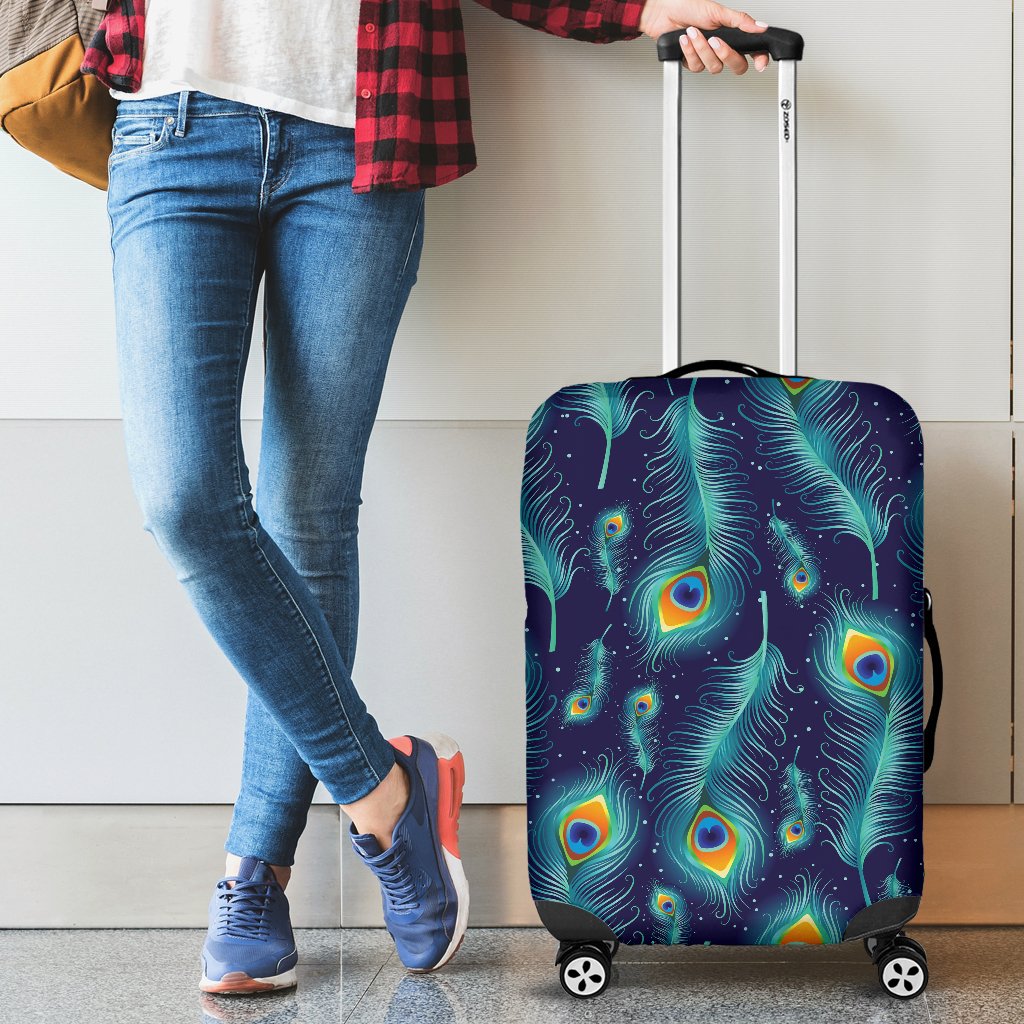 Peacock Feather Blue Design Print Luggage Cover Protector