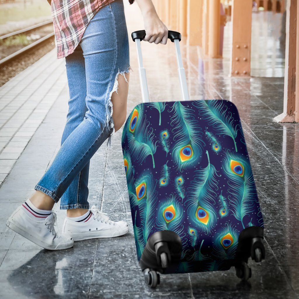 Peacock Feather Blue Design Print Luggage Cover Protector