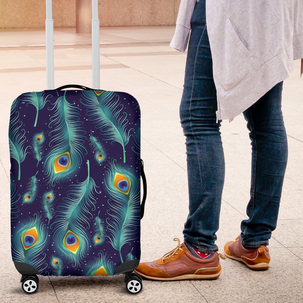 Peacock Feather Blue Design Print Luggage Cover Protector